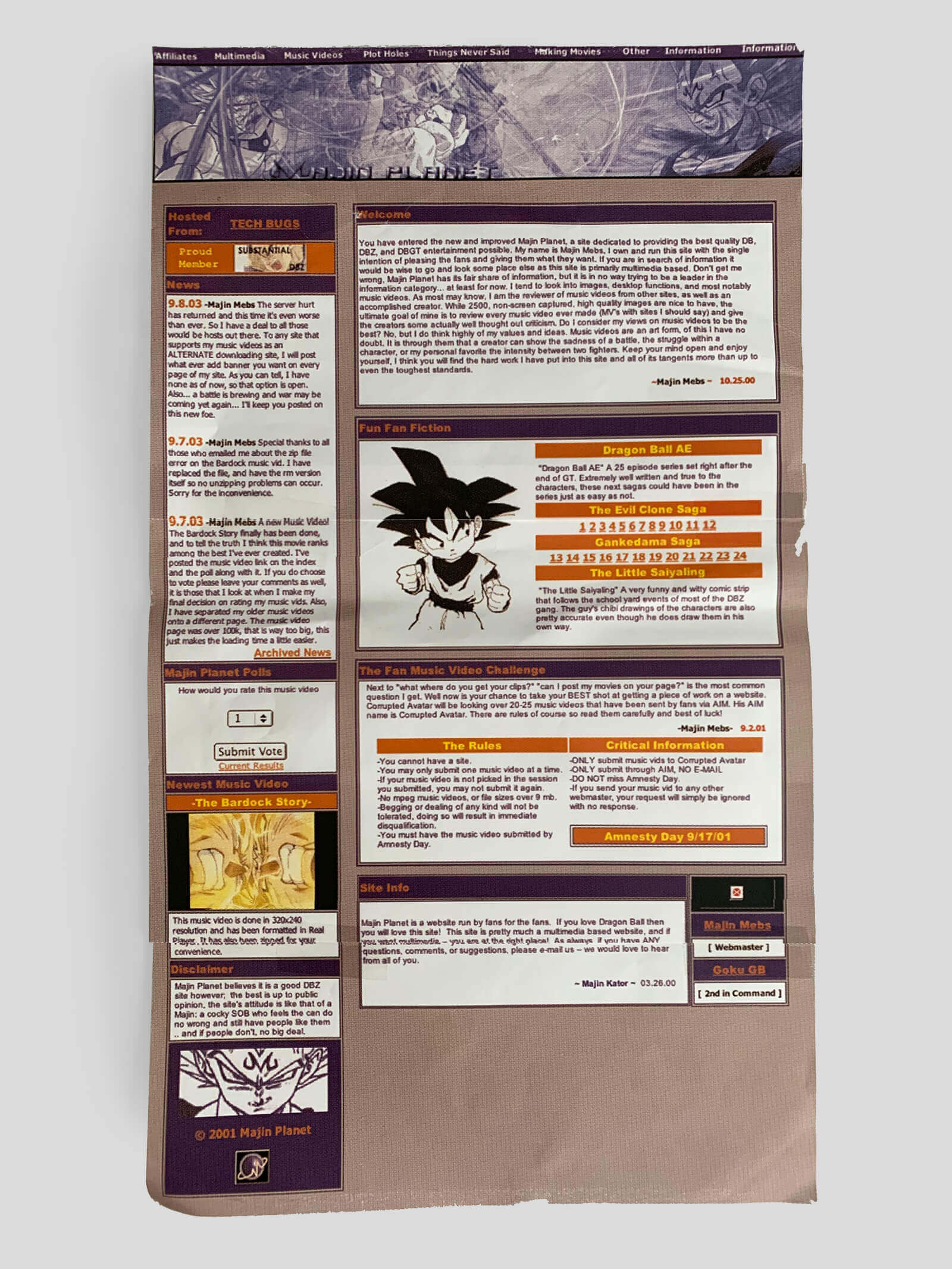 Majin Planet 2003 printout